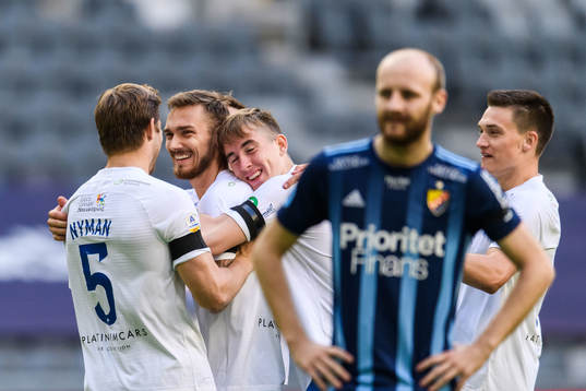 IFK Norrköpings Linus Wahlqvist jublar med lagkamrater