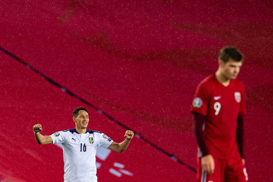 Sasa Lukic of Serbia celebrates