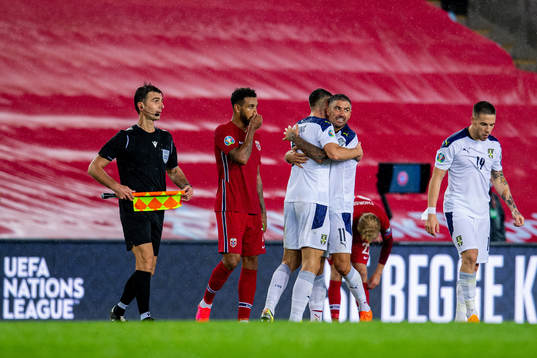 Joshua King of Norway and Aleksandar Kolarov of Serbia
