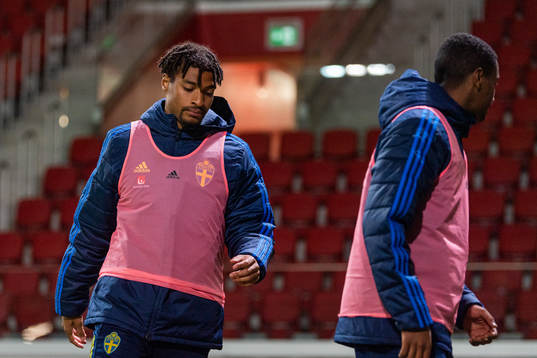 Joseph Ceesay of Sweden warms up