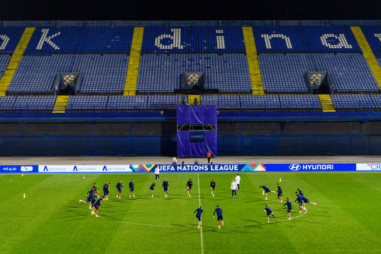 Players of the Croatian national football team warm up
