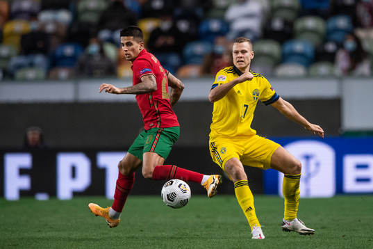 Joao Cancelo of Portugal and Viktor Claesson of Sweden