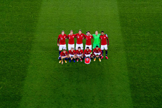 Norway's starting eleven pose for a team photo ahead the