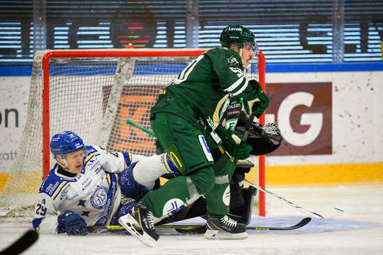 Leksands Emil Heineman och Färjestads Sebastian Erixon