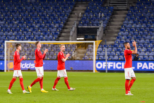 Players of Denmark celebrate