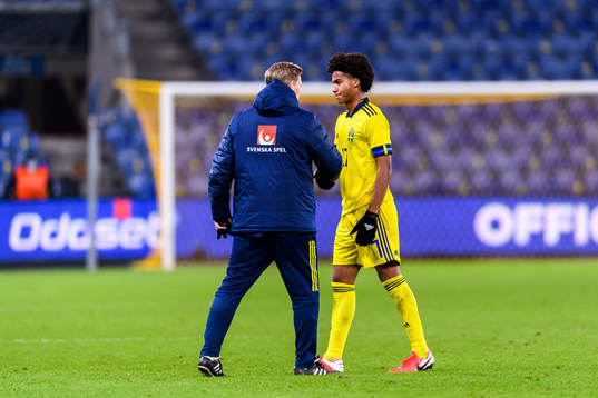 Assistant coach Peter Wettergren and Jens-Lys Cajuste of Sweden after the international friendly football match between Denmark and Sweden on November 11, 2020 in Brøndby.
