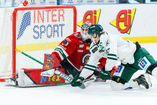 Frölundas målvakt Johan Mattsson och Färjestads Albin