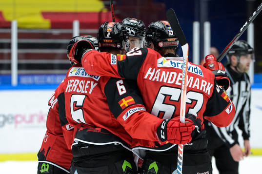 Malmö Redhawks spelare jublar med Patrik Hersley