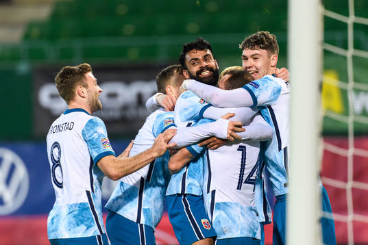 Ghayas Zahid of Norway celebrate with teammates after scoring the 0-1 goal