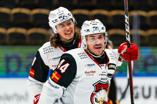 Malmö Redhawks Jesper Jensen Aabo och Malte Setkov jublar