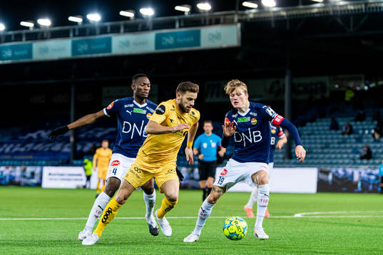 Tchamba Bangou and Halldor Stenevik of Strømsgodset