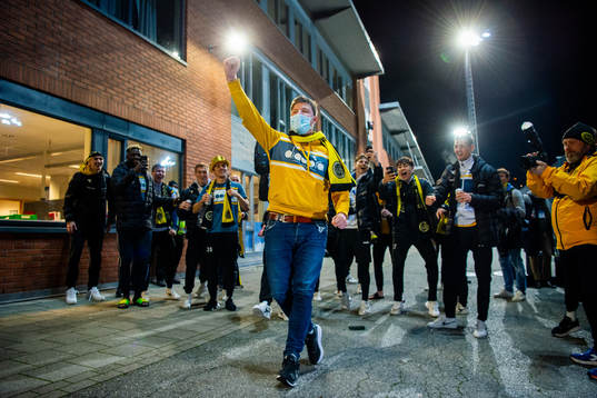 Aasmund Bjørkan, head of sports at Bodø/Glimt, celebrates winning the league