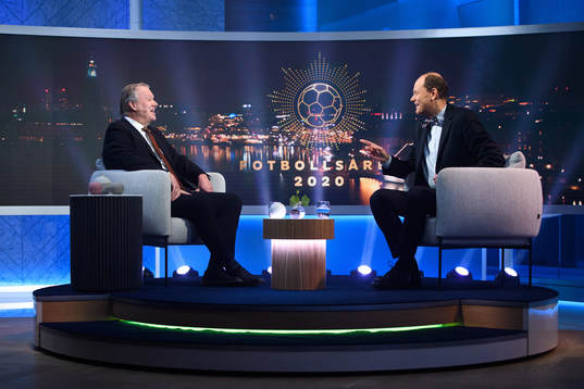 Fotbollförbundets ordförande Karl-Erik Nillson och programledare Lasse Granqvist