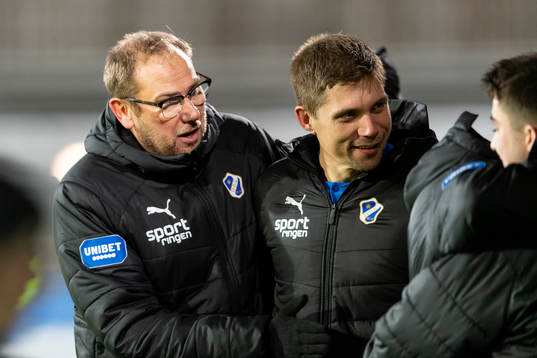 Halmstads tränare Magnus Haglund och Mikael Boman