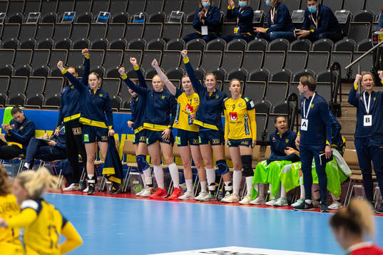 Sveriges spelare och ledare jublar