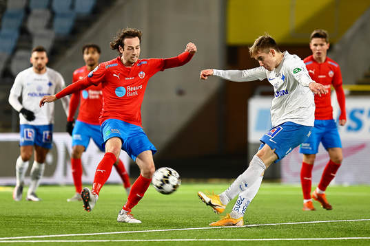 Helsingborgs Helsingborgs Mikkel Diskerud och IFK Norrköpings Ísak Bergmann Jóhannesson