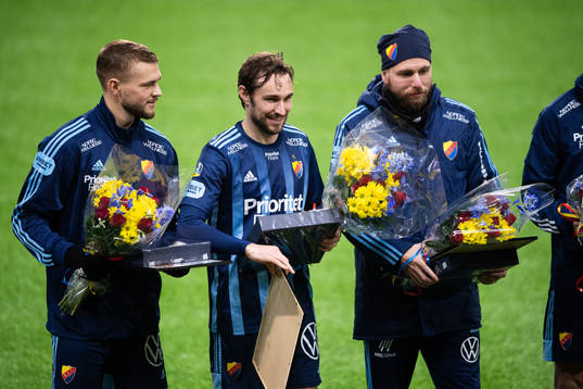 Djurgårdens Jesper Karlström , Kevin Walker, och Jonathan