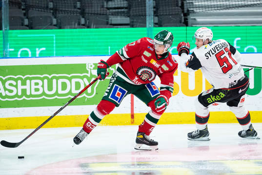 Frölundas Robin Alvarez och Malmö Redhawks Emil Sylvegård