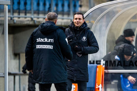 Brommapojkarnas tränare Shaun Constable och Trelleborgs tränare Kristian Haynes