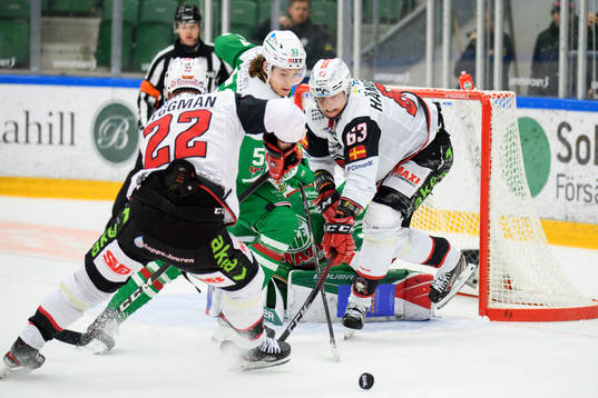 Malmö Redhawks Lars Bryggman och Fredrik Händemark i en