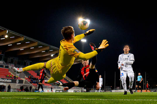This picture is part of Bildbyrån’s selection of the best sports photos from 2020. Originally published 201111 Sirius’ Yukiya Sugita scores the 1-3 goal behind Brommapojkarna’s goalkeeper Jonas Olsson and defender Gustav Sandberg Magnusson the Swedish Cup football match between Brommapojkarna and Sirius