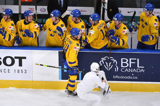 Arvid Costmar celebrates a first period goal