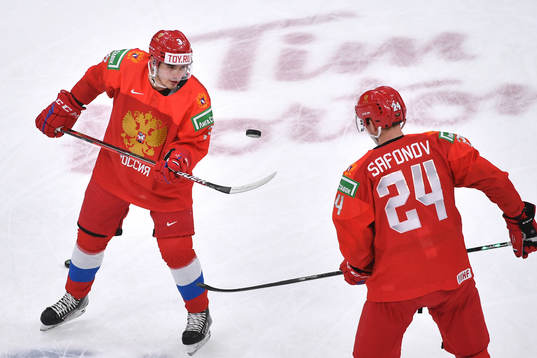 Artemi Knyazev and Ilya Safonov of Russia warm up