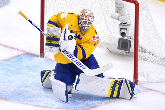 Jesper Wallstedt of Sweden makes a save