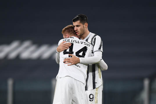 Dejan Kulusevski of Juventus celebrates after scoring the 1-0 goal