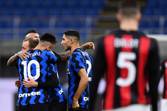 Christian Eriksen of Inter celebrates after scoring 2-1 