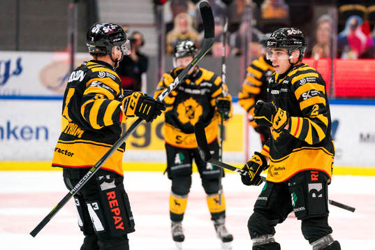 Skellefteås Niclas Burström och Adam Wilsby jublar