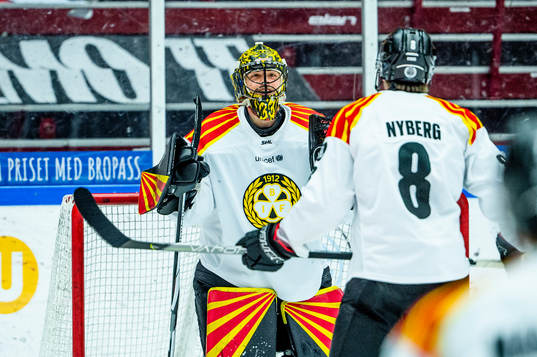 Brynäs målvakt Samuel Ersson och John Nyberg jublar