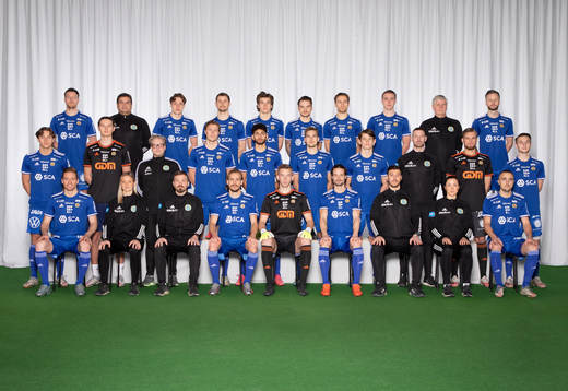  Ludvig Nåvik, Gustav Molin, matchanalytiker Dick Svedin, Niclas Dahlström, Paya Pishqah, Anton Eriksson, Teodor Stenshagen, målaktstränare Tommy Naurin, Oscar Jonsson, Albin Palmlöv. Sittande från vänster: David Myrestam, fysioterapeut Sandra Sandberg, huvudtränare Henrik Åhnstrand, Pontus Engblom, Andreas Andersson, Linus Hallenius, assisterande tränare Brian Clarhaut, naprapat/fystränare Oda Schei Lindhal, Dennis Olsson.
