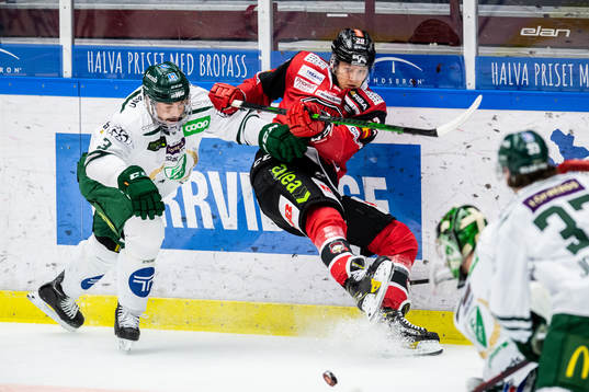 Färjestads Jens Westin och Malmö Redhawks Eric Engstrand