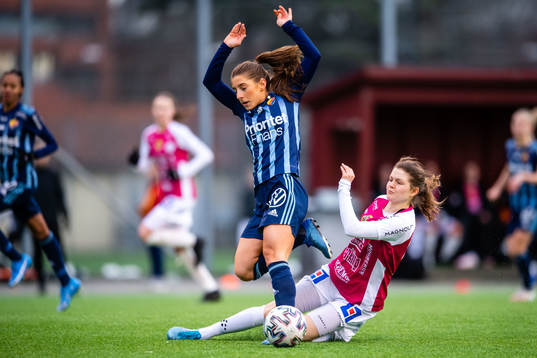 Djurgårdens Tilde Lindwall och Uppsalas Thea Barkfeldt