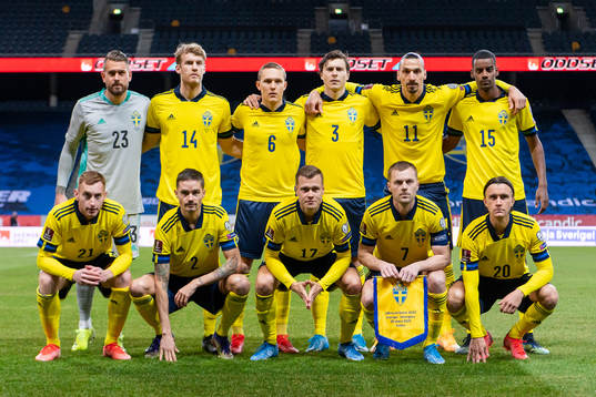  Goalkeeper Kristoffer Nordfeldt, Filip Helander, Ludwig Augustinsson, Victor Nilsson Lindelöf, Zlatan Ibrahimovic, Alexander Isak. Front row from left: Dejan Kulusevski, Mikael Lustig, Viktor Claesson, Sebastian Larsson and Kristoffer Olsson.