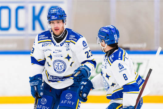Leksands Mirco Muller jublar med Matt Caito