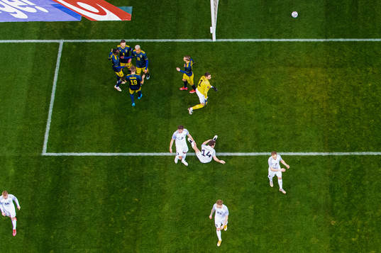 Ken Sema, Robin Quaisonand Mattias Svanberg celebrate with Marcus Berg of Sweden who scored 1-0