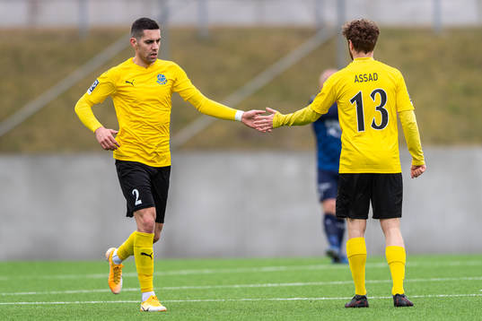 Lunds Bozidar Velickovic och Rebin Asaad jublar efter 1-1