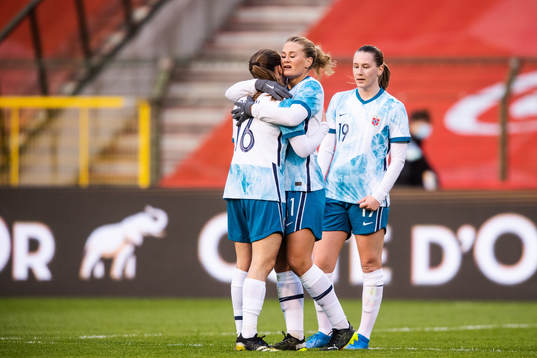 Lisa-Marie Karlseng Utland, Guro Reiten and Elisabeth Terland of Norway celebrate