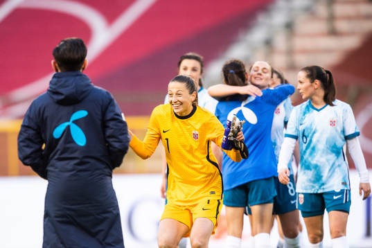 goalkeeper Cecilie Fiskerstrand of Norway celebrate