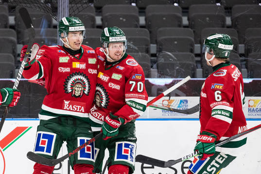 Frölundas Johan Sundström och Christoffer Ehn jublar