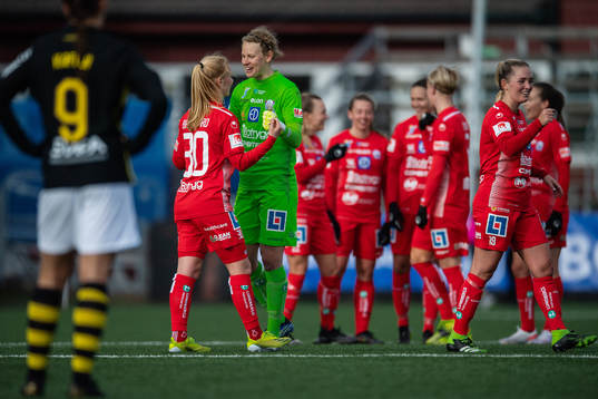 Linköpings målvakt Cajsa Andersson och Sofie Bredgaard jublar