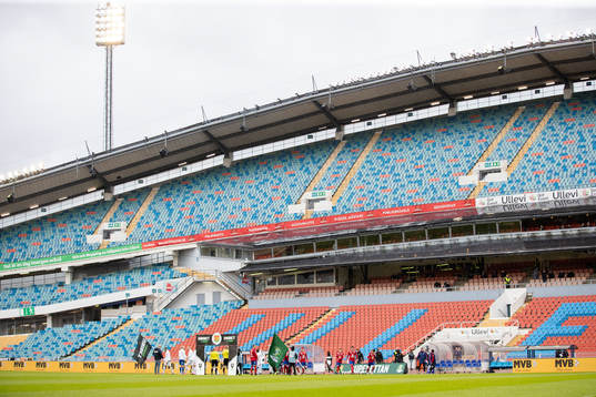 Lagen på väg in på planen innan fotbollsmatchen i Superettan mellan GAIS och Öster den 4 maj 2021 i Göteborg. 