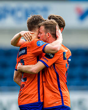 Sigurd Hauso Haugen of Aalesund celebrates after scoring the 2-1 goal with Simen Rafn