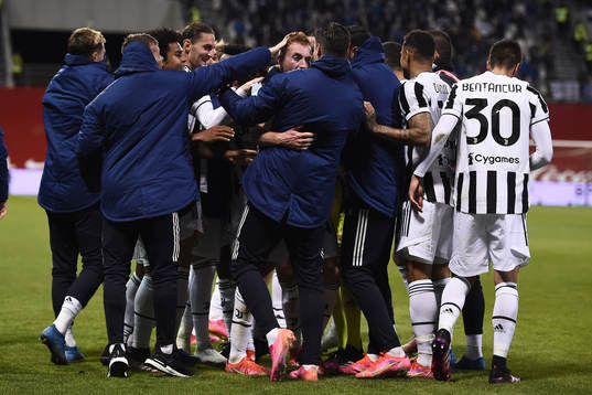Dejan Kulusevski of Juventus celebrates scoring