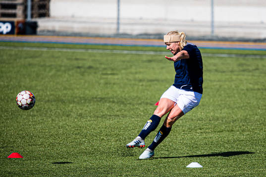 Ingrid Katrine Buer Søndenå of Stabæk warms up ahead of the Toppserien football match between Rosenborg and Stabæk on May 22, 2020 in Trondheim.