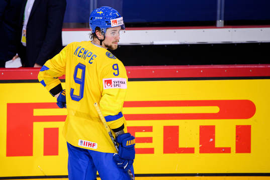 Adrian Kempe of Sweden looks dejected