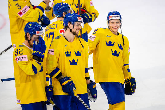 Adrian Kempe and Lawrence Pilut of Sweden celebrates