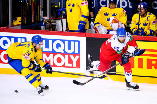 Oscar Lindberg of Sweden and Jiri Sekac of Czech Republic
